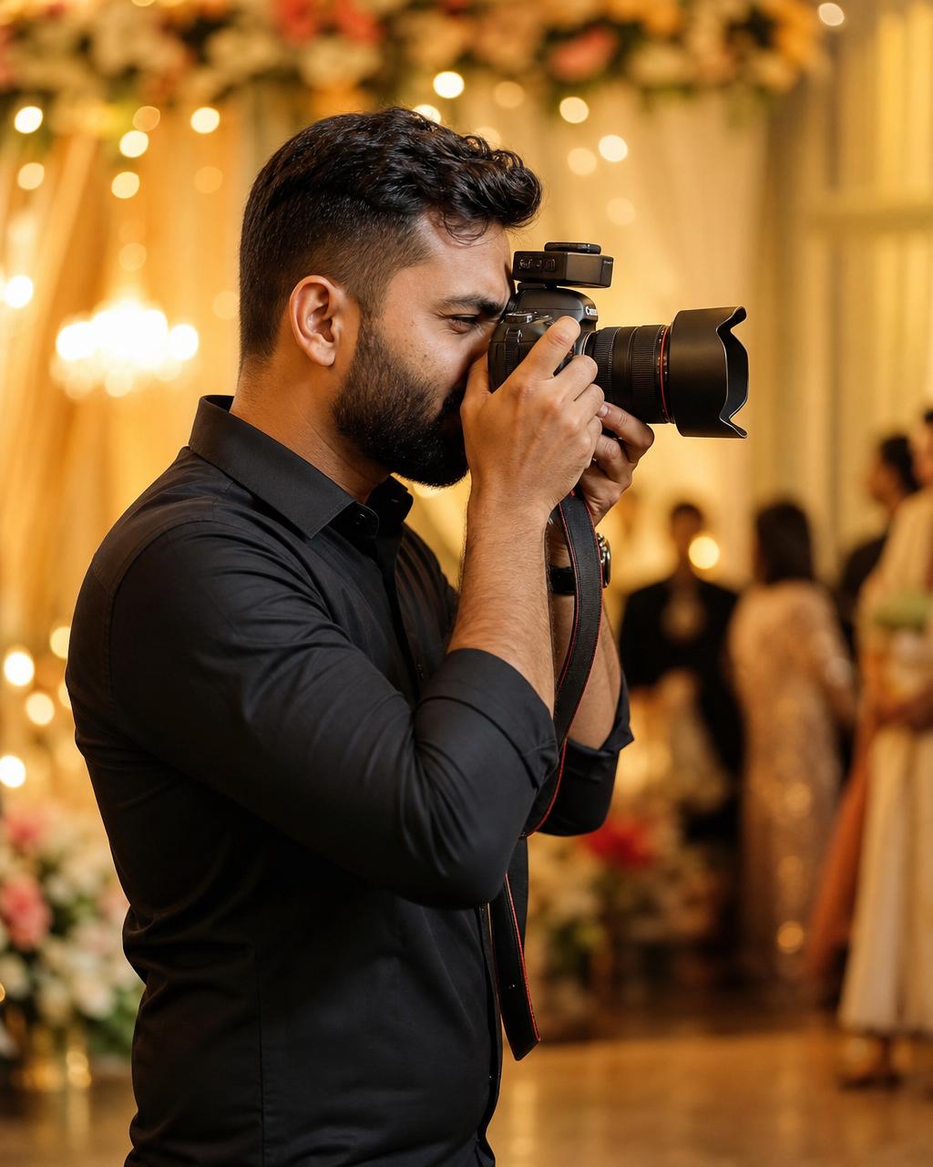 Professional wedding photographer capturing moments at a celebration